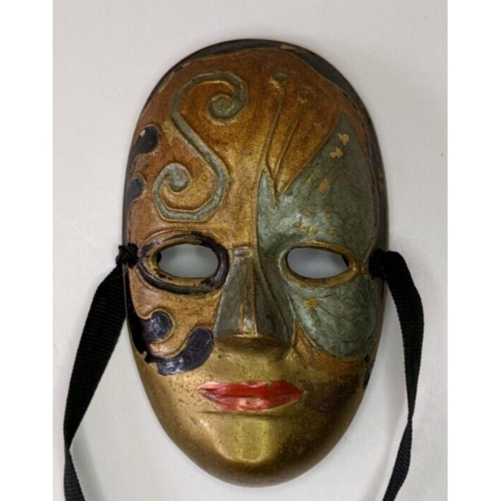 Solid brass mask, enamel paint. Halloween, Mardi Gras, terrorize house guests!